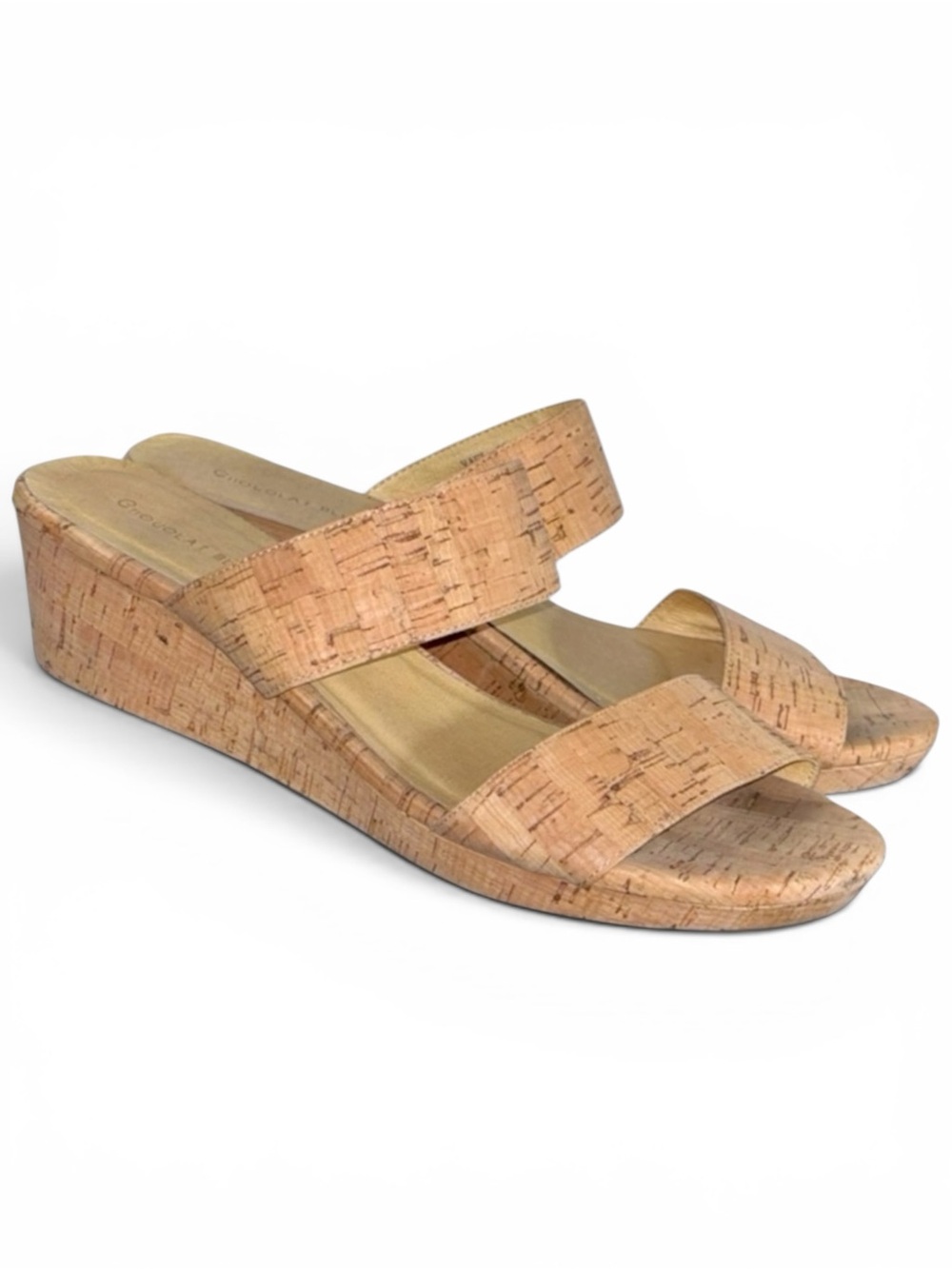 Chocolat Blu Yael Cork Double Strap Platform Wedge Slide Sandals Natural Tan 10